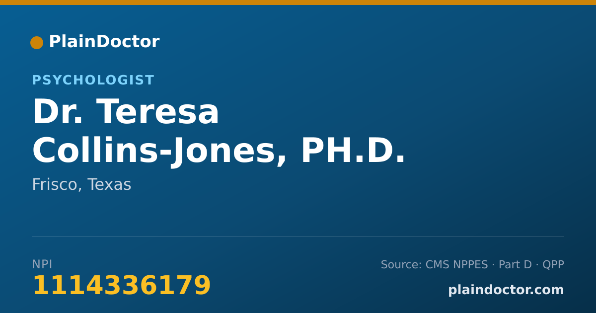 Shareable card for Teresa Collins-Jones, PH.D. - Psychologist, Frisco, TX