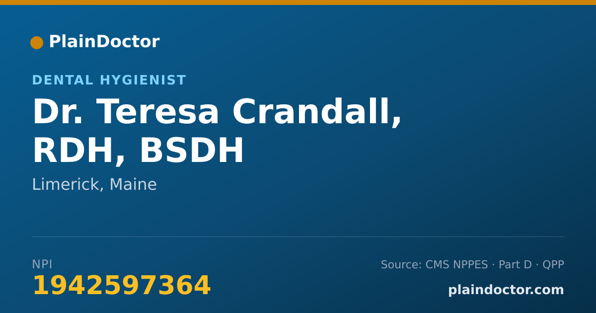 Shareable card for Teresa Crandall, RDH, BSDH - Dental Hygienist, Limerick, ME