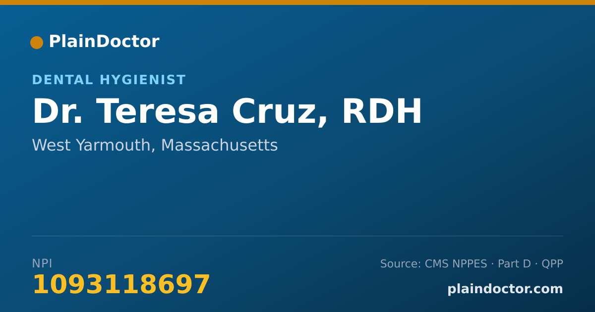Shareable card for Teresa Cruz, RDH - Dental Hygienist, West Yarmouth, MA