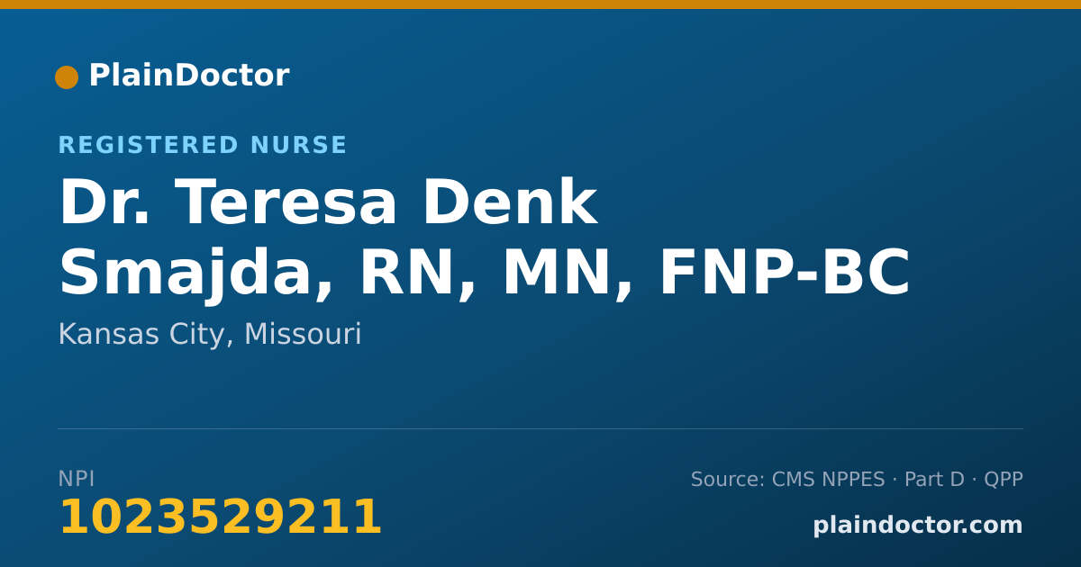 Shareable card for Teresa Denk Smajda, RN, MN, FNP-BC - Registered Nurse, Kansas City, MO