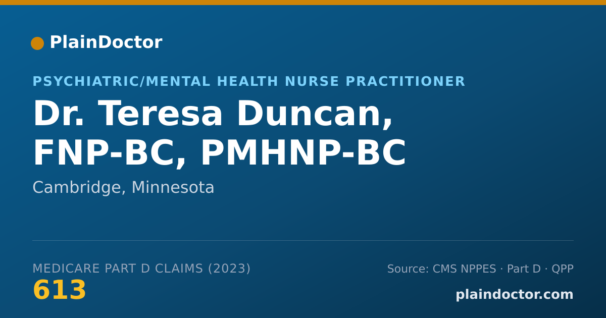 Shareable card for Teresa Duncan, FNP-BC, PMHNP-BC - Psychiatric/Mental Health Nurse Practitioner, Cambridge, MN