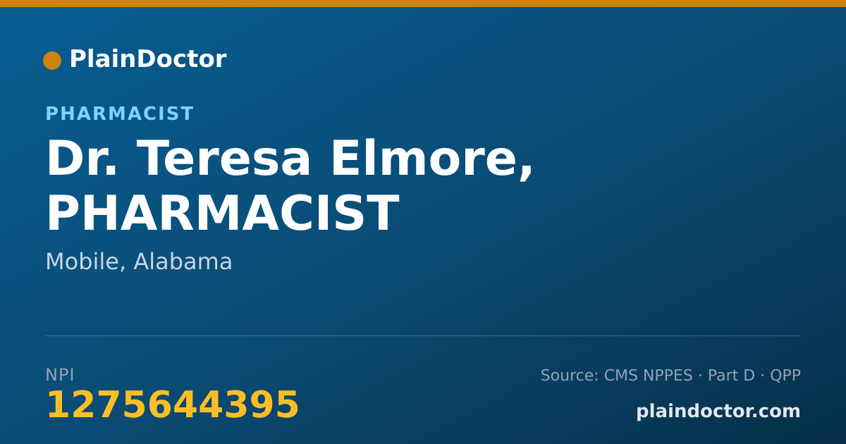 Shareable card for Teresa Elmore, PHARMACIST - Pharmacist, Mobile, AL