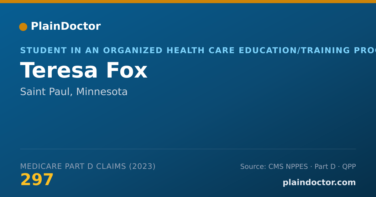 Shareable card for Teresa Fox - Student in an Organized Health Care Education/Training Program, Saint Paul, MN