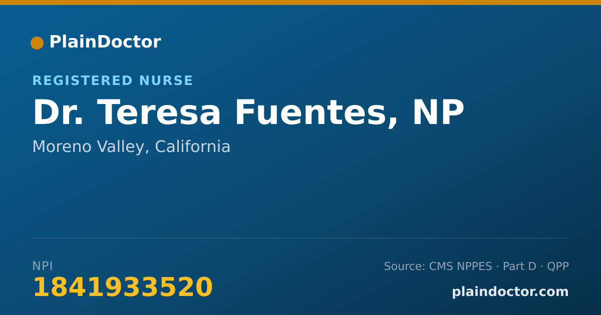 Shareable card for Teresa Fuentes, NP - Registered Nurse, Moreno Valley, CA