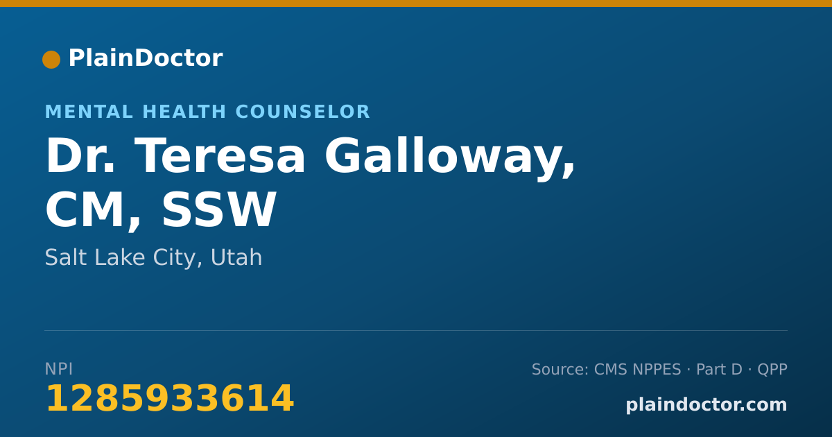 Shareable card for Teresa Galloway, CM, SSW - Mental Health Counselor, Salt Lake City, UT