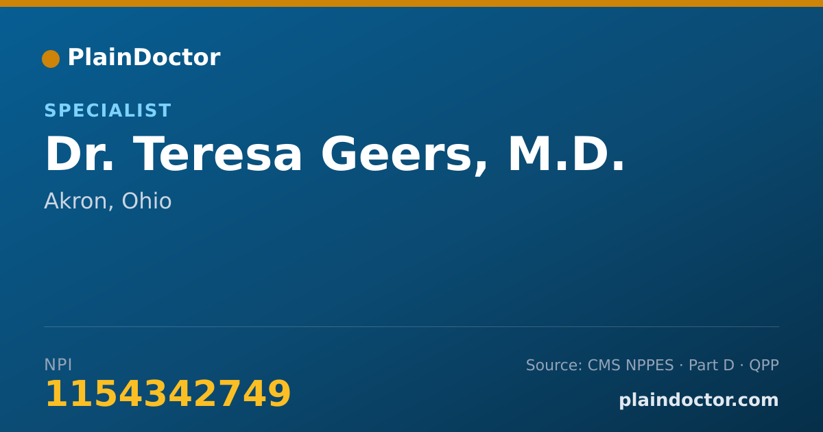 Shareable card for Teresa Geers, M.D. - Specialist, Akron, OH
