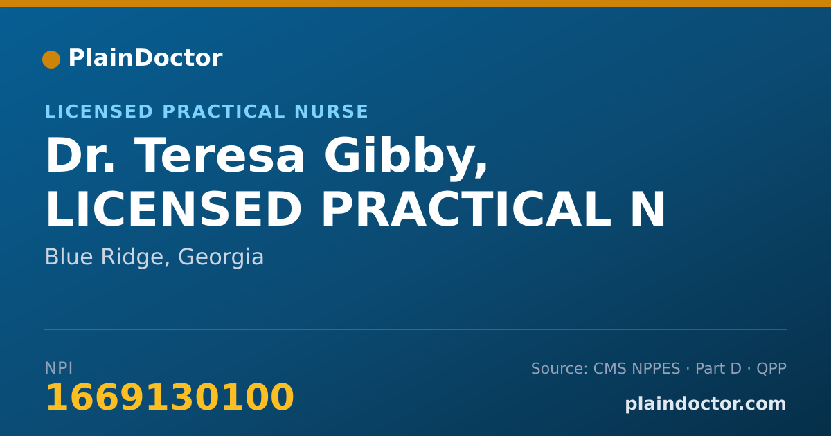 Shareable card for Teresa Gibby, LICENSED PRACTICAL N - Licensed Practical Nurse, Blue Ridge, GA