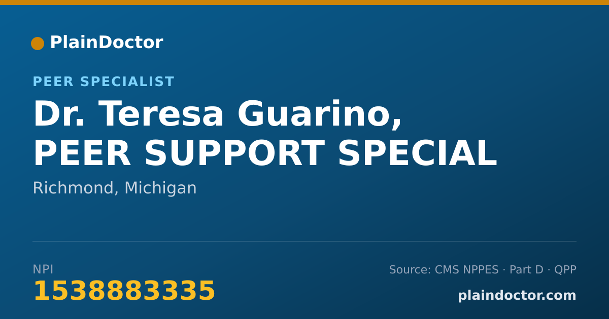 Shareable card for Teresa Guarino, PEER SUPPORT SPECIAL - Peer Specialist, Richmond, MI