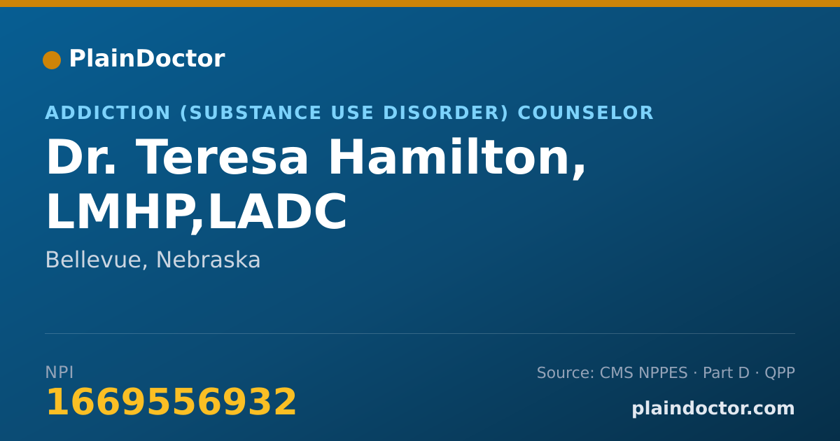 Shareable card for Teresa Hamilton, LMHP,LADC - Addiction (Substance Use Disorder) Counselor, Bellevue, NE
