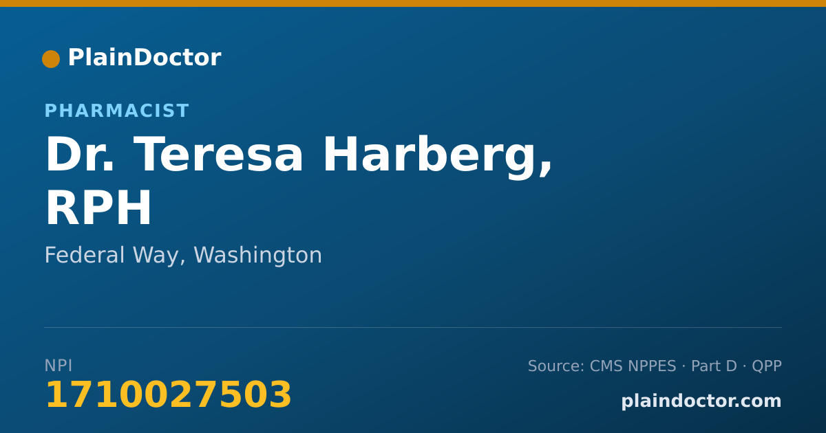 Shareable card for Teresa Harberg, RPH - Pharmacist, Federal Way, WA