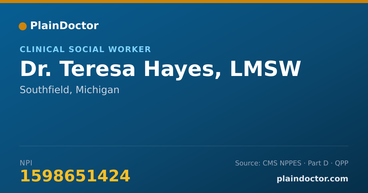 Shareable card for Teresa Hayes, LMSW - Clinical Social Worker, Southfield, MI