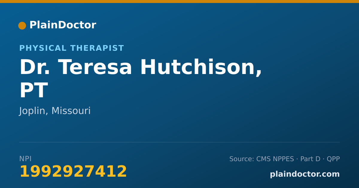 Shareable card for Teresa Hutchison, PT - Physical Therapist, Joplin, MO