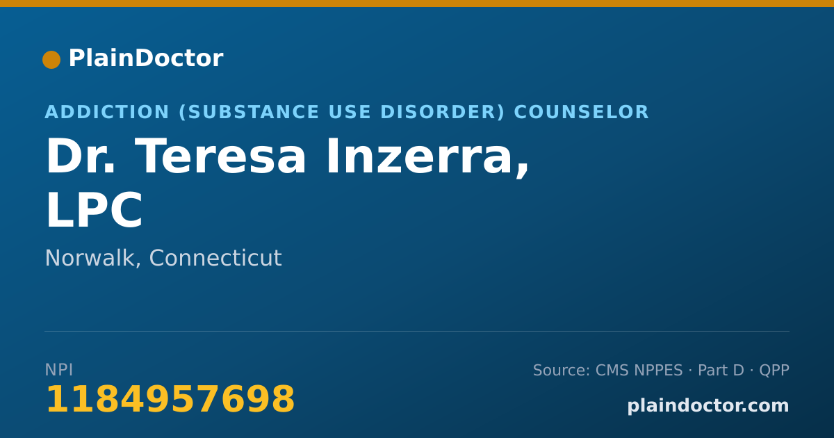 Shareable card for Teresa Inzerra, LPC - Addiction (Substance Use Disorder) Counselor, Norwalk, CT