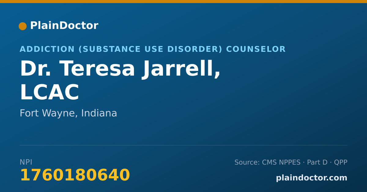 Shareable card for Teresa Jarrell, LCAC - Addiction (Substance Use Disorder) Counselor, Fort Wayne, IN