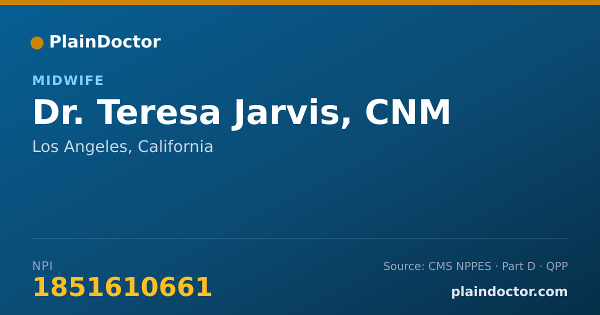 Shareable card for Teresa Jarvis, CNM - Midwife, Los Angeles, CA