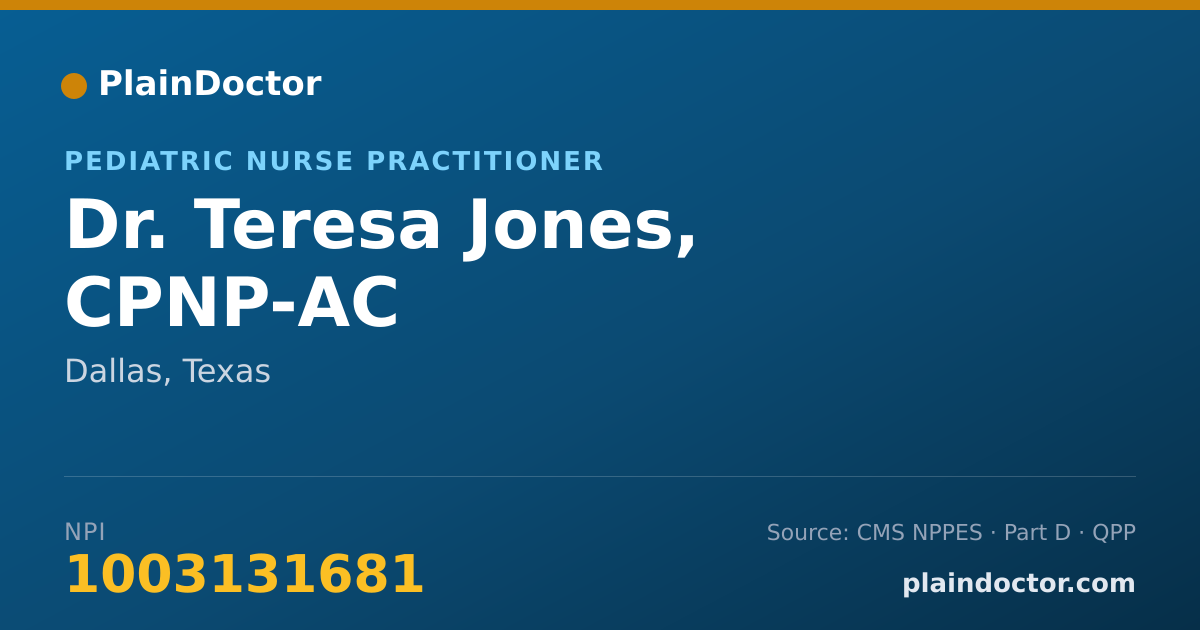 Shareable card for Teresa Jones, CPNP-AC - Pediatric Nurse Practitioner, Dallas, TX