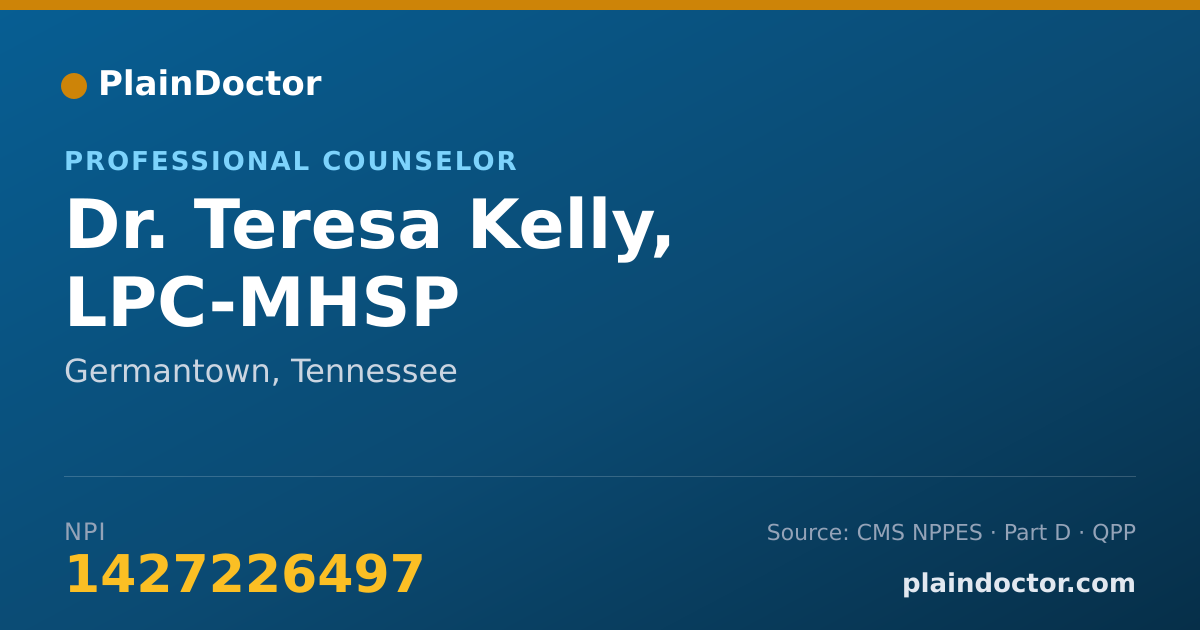 Shareable card for Teresa Kelly, LPC-MHSP - Professional Counselor, Germantown, TN