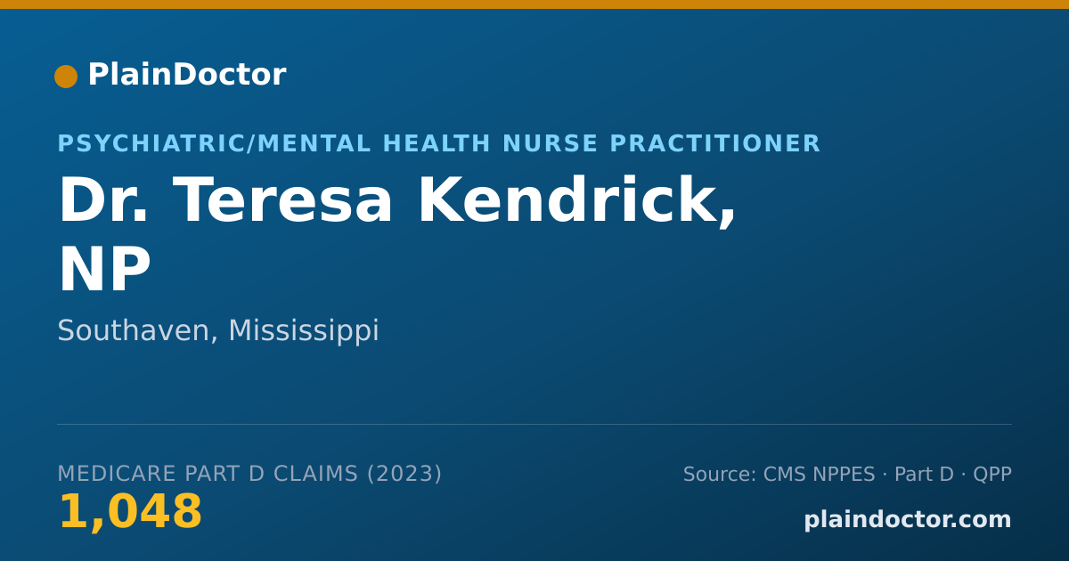 Shareable card for Teresa Kendrick, NP - Psychiatric/Mental Health Nurse Practitioner, Southaven, MS