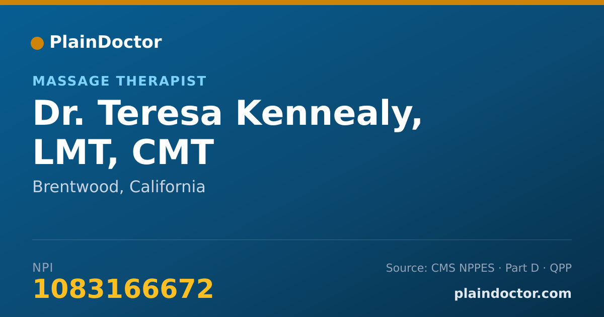 Shareable card for Teresa Kennealy, LMT, CMT - Massage Therapist, Brentwood, CA
