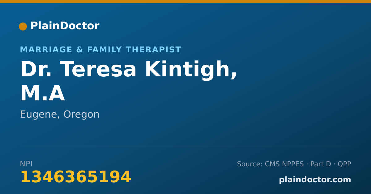 Shareable card for Teresa Kintigh, M.A - Marriage & Family Therapist, Eugene, OR