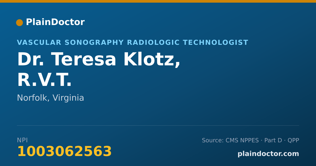 Shareable card for Teresa Klotz, R.V.T. - Vascular Sonography Radiologic Technologist, Norfolk, VA