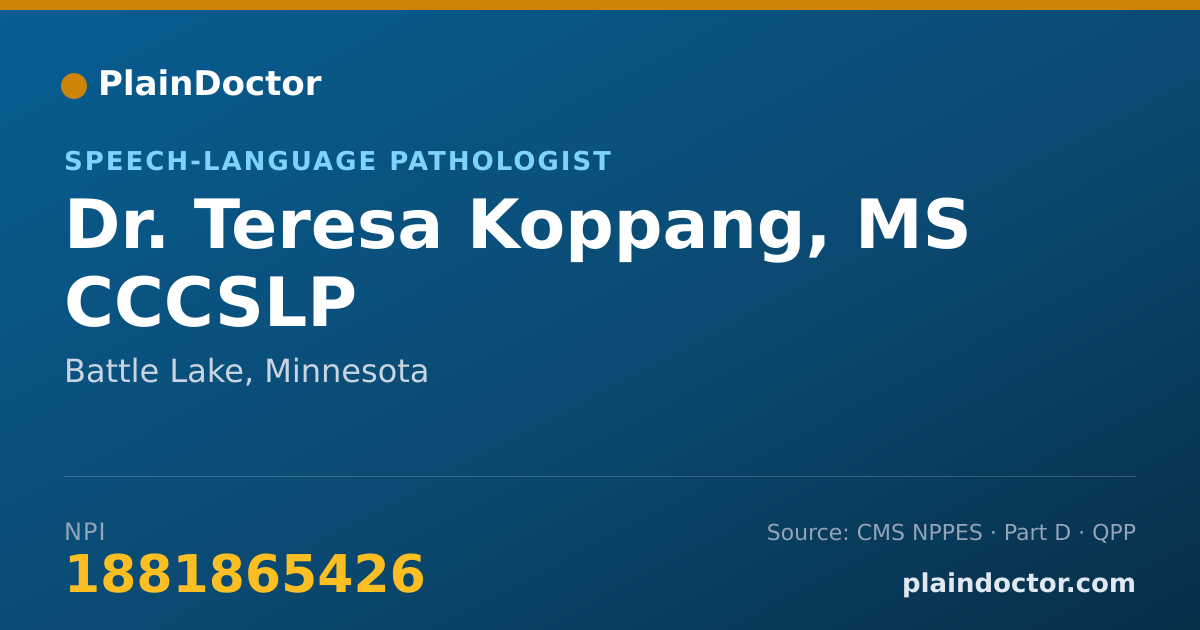 Shareable card for Teresa Koppang, MS CCCSLP - Speech-Language Pathologist, Battle Lake, MN