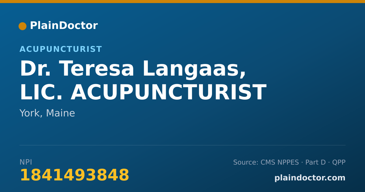 Shareable card for Teresa Langaas, LIC. ACUPUNCTURIST - Acupuncturist, York, ME