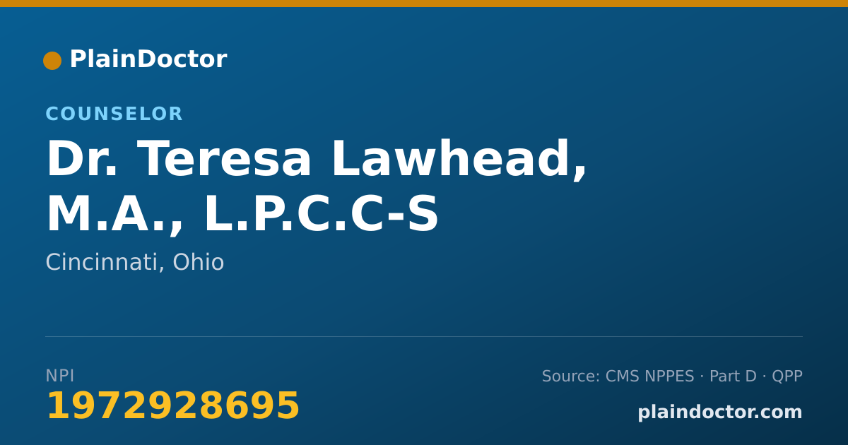 Shareable card for Teresa Lawhead, M.A., L.P.C.C-S - Counselor, Cincinnati, OH