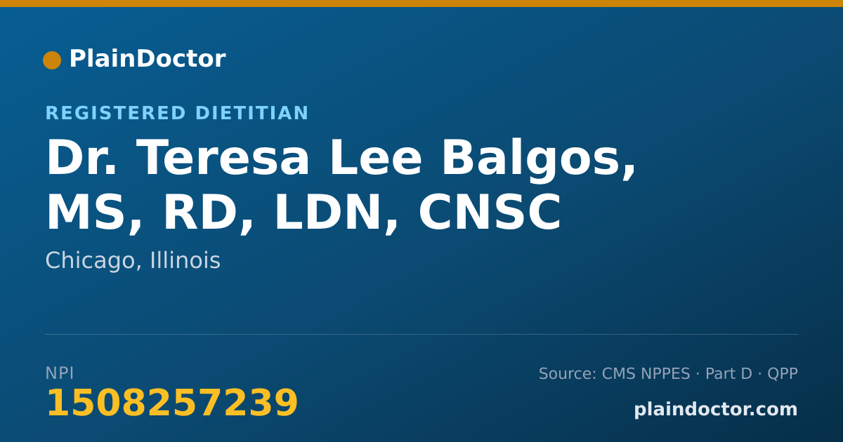 Shareable card for Teresa Lee Balgos, MS, RD, LDN, CNSC - Registered Dietitian, Chicago, IL