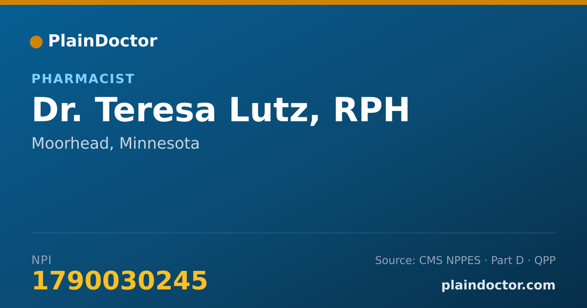 Shareable card for Teresa Lutz, RPH - Pharmacist, Moorhead, MN