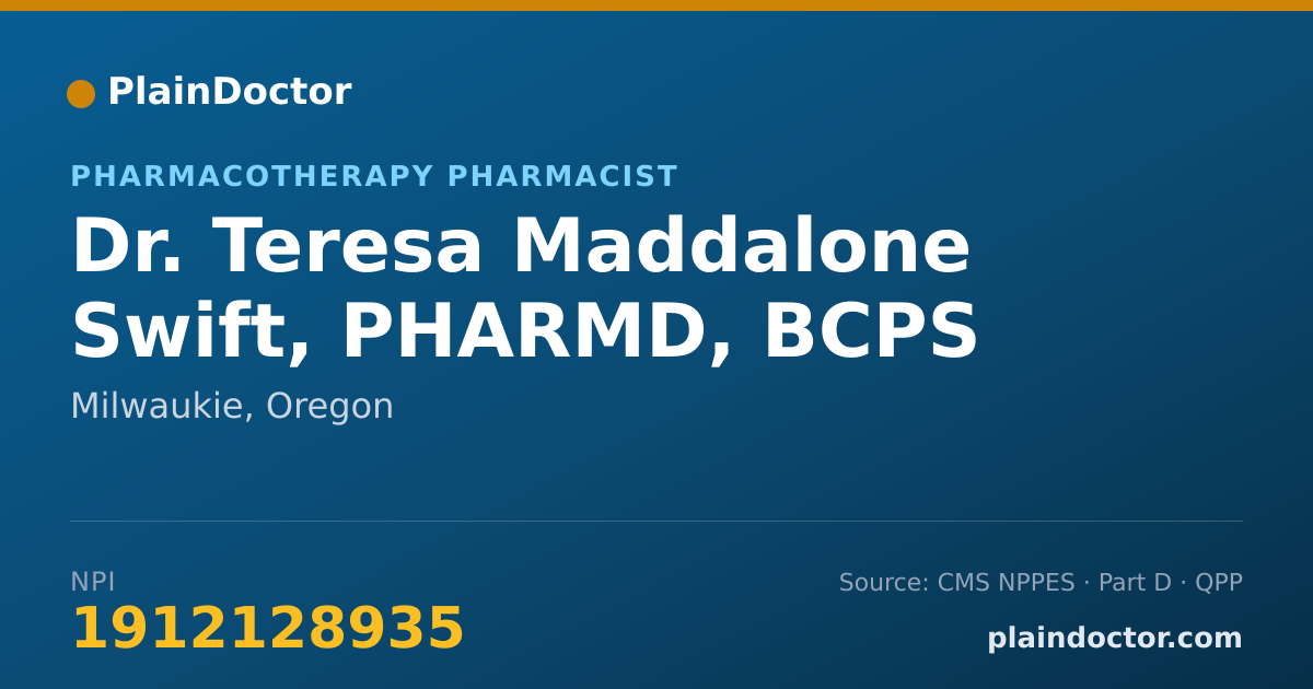 Shareable card for Teresa Maddalone Swift, PHARMD, BCPS - Pharmacotherapy Pharmacist, Milwaukie, OR