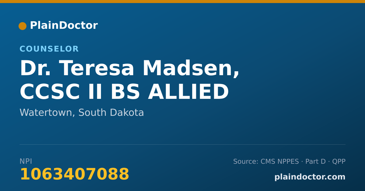 Shareable card for Teresa Madsen, CCSC II BS ALLIED - Counselor, Watertown, SD