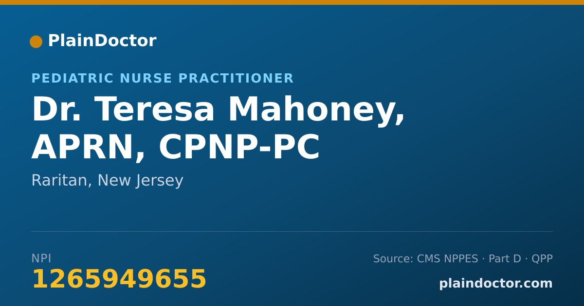 Shareable card for Teresa Mahoney, APRN, CPNP-PC - Pediatric Nurse Practitioner, Raritan, NJ
