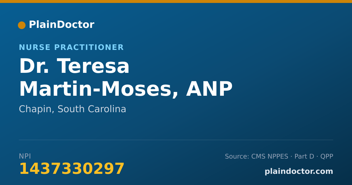 Shareable card for Teresa Martin-Moses, ANP - Nurse Practitioner, Chapin, SC