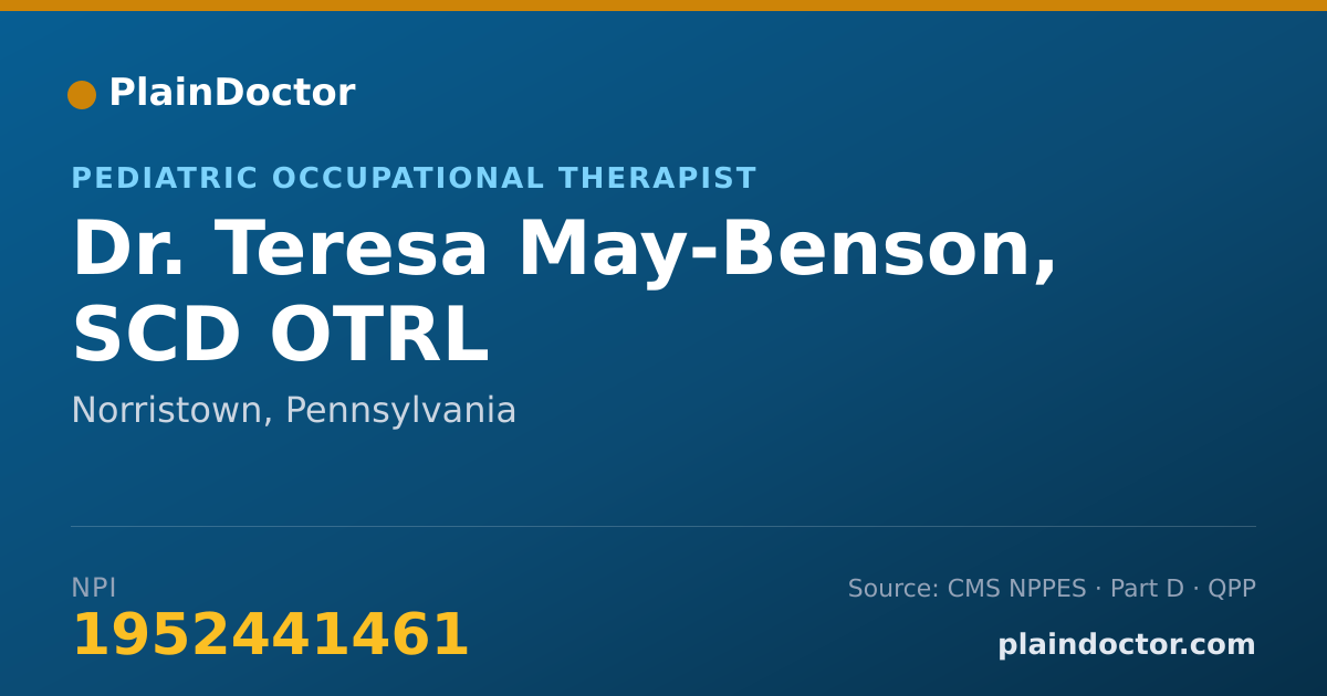 Shareable card for Teresa May-Benson, SCD OTRL - Pediatric Occupational Therapist, Norristown, PA