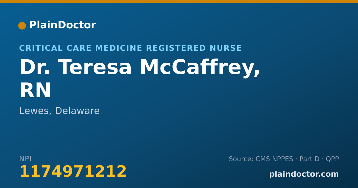 Shareable card for Teresa McCaffrey, RN - Critical Care Medicine Registered Nurse, Lewes, DE