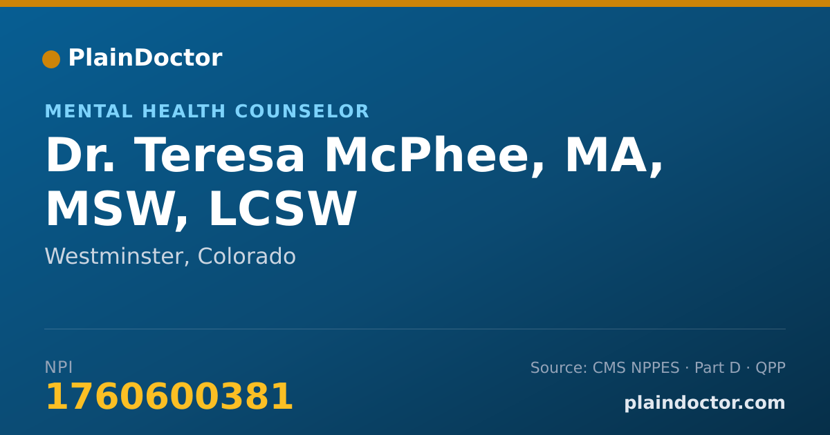 Shareable card for Teresa McPhee, MA, MSW, LCSW - Mental Health Counselor, Westminster, CO