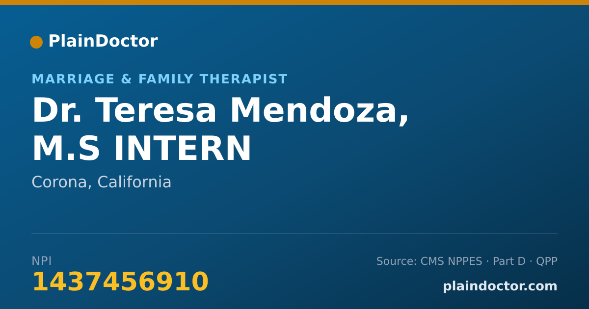 Shareable card for Teresa Mendoza, M.S INTERN - Marriage & Family Therapist, Corona, CA
