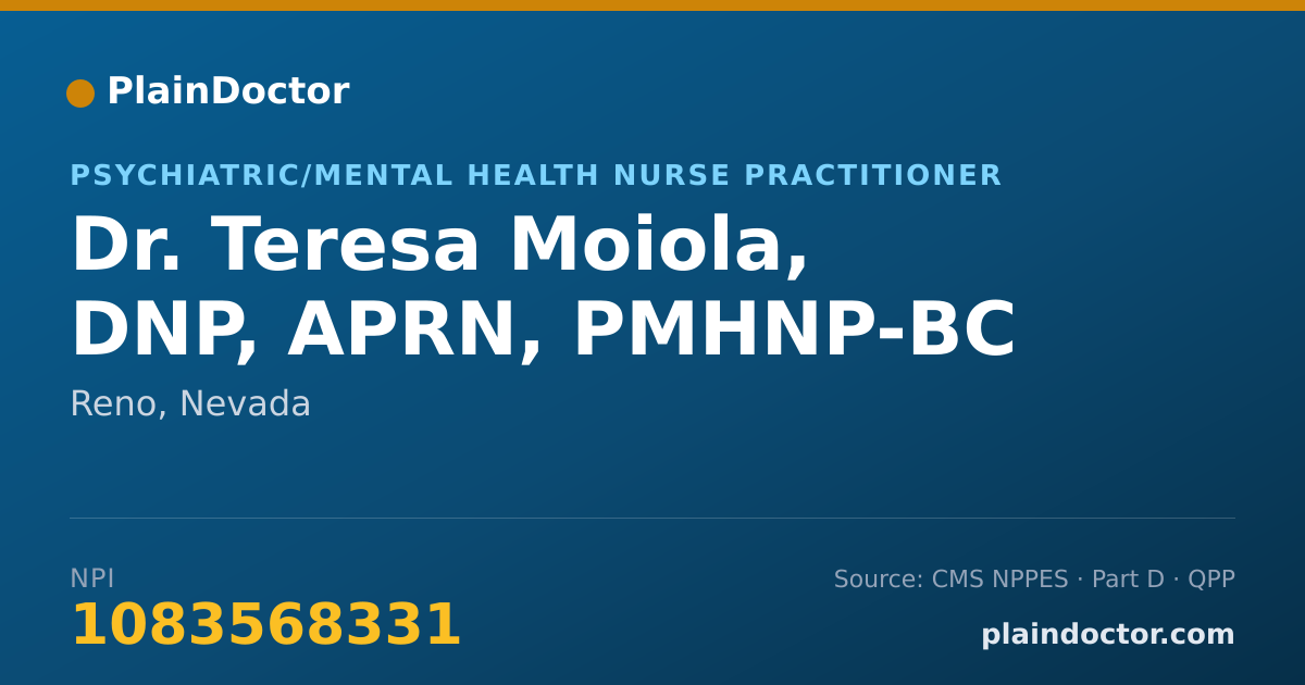 Shareable card for Teresa Moiola, DNP, APRN, PMHNP-BC - Psychiatric/Mental Health Nurse Practitioner, Reno, NV