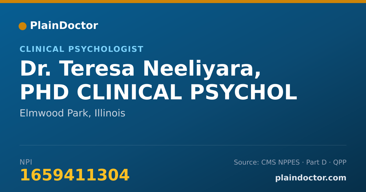 Shareable card for Teresa Neeliyara, PHD CLINICAL PSYCHOL - Clinical Psychologist, Elmwood Park, IL