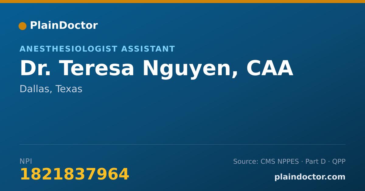 Shareable card for Teresa Nguyen, CAA - Anesthesiologist Assistant, Dallas, TX