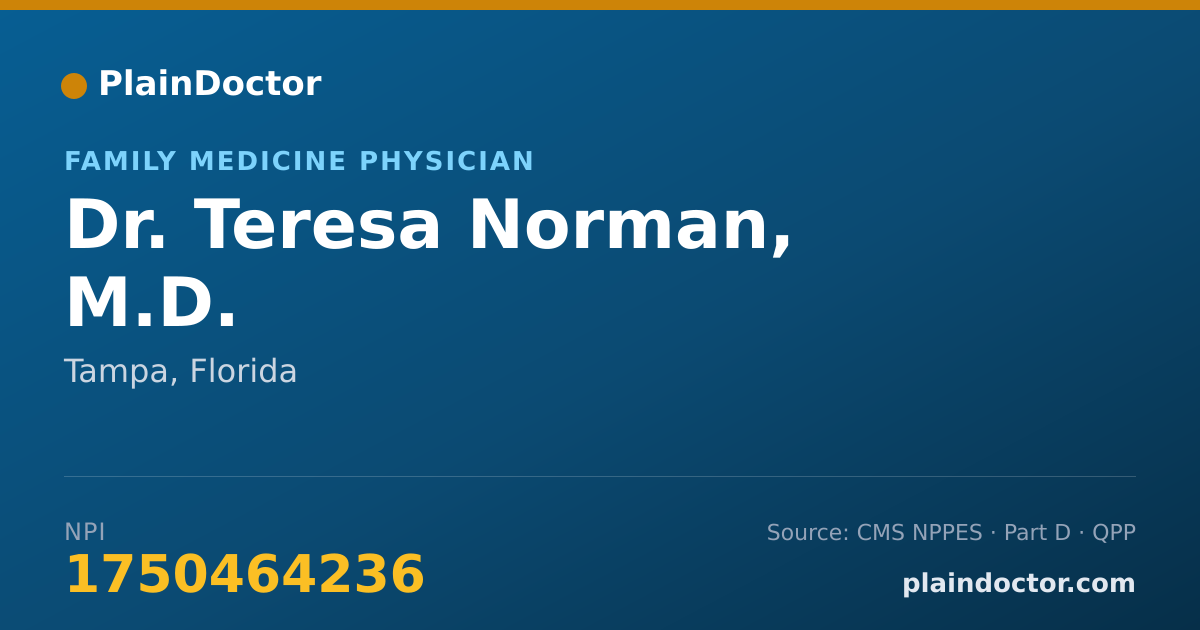 Shareable card for Teresa Norman, M.D. - Family Medicine Physician, Tampa, FL