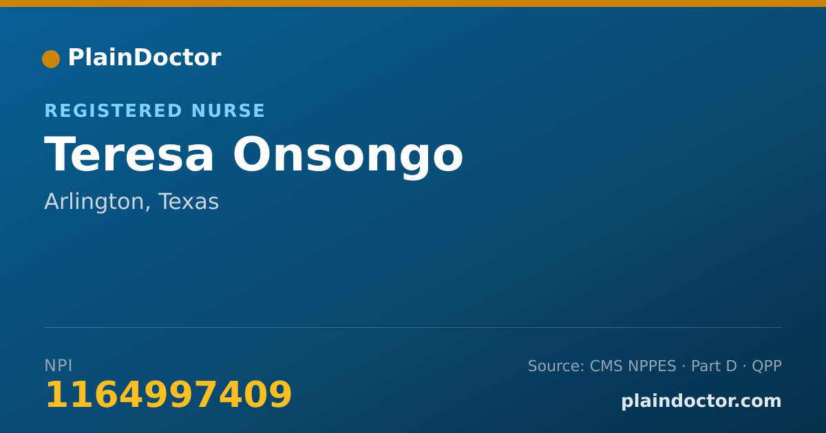 Shareable card for Teresa Onsongo - Registered Nurse, Arlington, TX