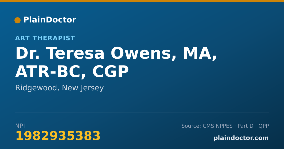 Shareable card for Teresa Owens, MA, ATR-BC, CGP - Art Therapist, Ridgewood, NJ
