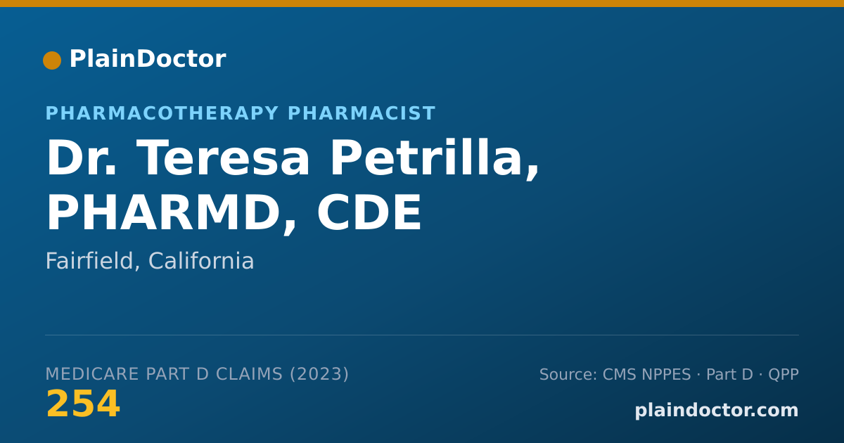 Shareable card for Teresa Petrilla, PHARMD, CDE - Pharmacotherapy Pharmacist, Fairfield, CA