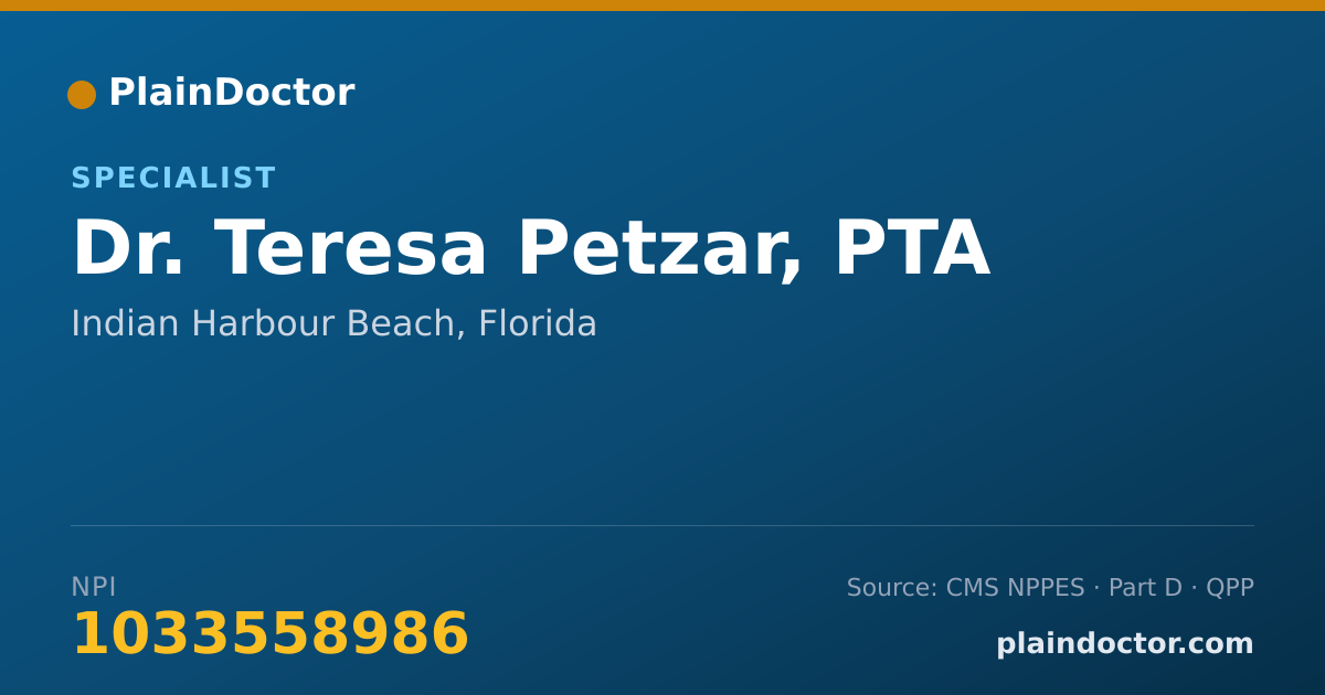 Shareable card for Teresa Petzar, PTA - Specialist, Indian Harbour Beach, FL