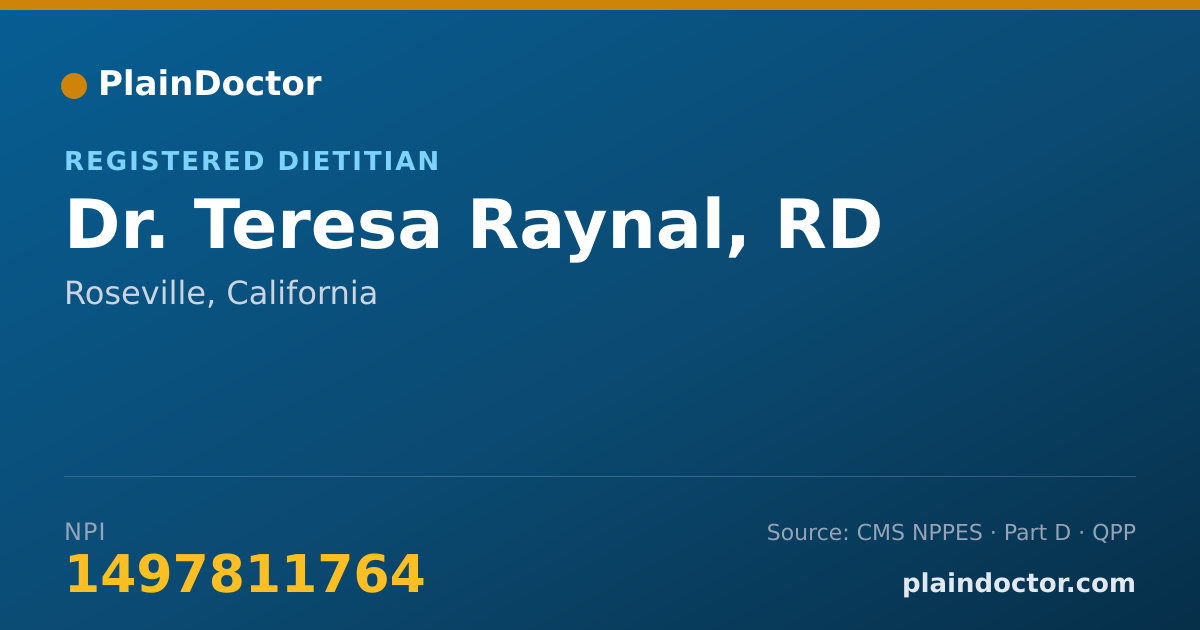 Shareable card for Teresa Raynal, RD - Registered Dietitian, Roseville, CA