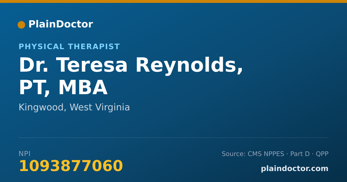 Shareable card for Teresa Reynolds, PT, MBA - Physical Therapist, Kingwood, WV