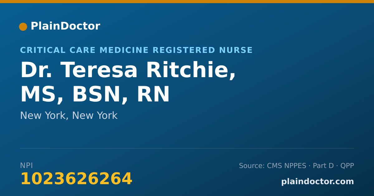Shareable card for Teresa Ritchie, MS, BSN, RN - Critical Care Medicine Registered Nurse, New York, NY