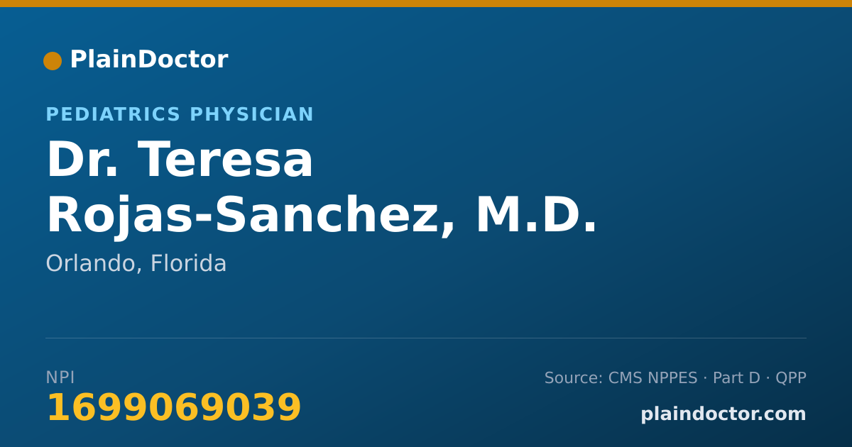 Shareable card for Teresa Rojas-Sanchez, M.D. - Pediatrics Physician, Orlando, FL